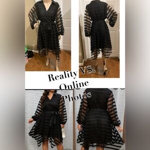 BRAND NEW Elegant Stripe Plus Size Dress…Square Neck, Asymmetrical Hem,